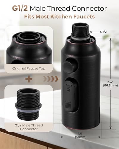 Pull Down Faucet Sprayer Head Replacement, Oil Rubbed Bronze 3 Function Pull Out Spray Head Nozzle with 9 Adapters for Kitchen Sink Faucet, American Standard for Moen Kohler Delta G1/2 Male Conn - color: Oil Rubbed Bronze