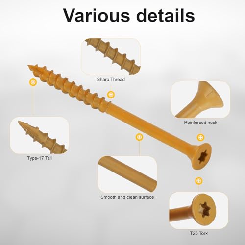 Deck Screws #10 x 3’’, T25 Star Torx Drive Flat Head Wood Screws, Tan, 5lb - color: Tan, size: 10X3’’