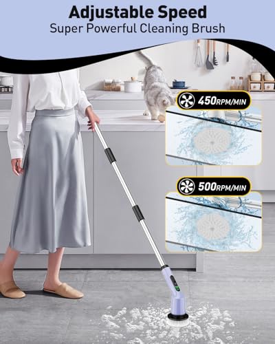 Electric Spin Scrubber for Bathroom, Shower Scrubber with Long Handle - color: Purple, size: 3 Brush Heads