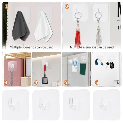 COMNICO 12 Pack Adhesive Hooks Clear Plastic Waterproof Heavy Duty Sticky Wall Ceiling Door Window Pothook Home Kitchen Bathroom Shower Office for Hanging Hat Towel Picture Coats (12)