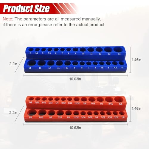 2PCS Magnetic Socket Organizer Set - 1/4 Inch Drive Metric SAE Socket Holder Tool Trays Magnetic Sockets Storage Rail Holds 52 Standard and Deep Sockets for Tool Box Carts Drawer (1/4") - size: 1/4"