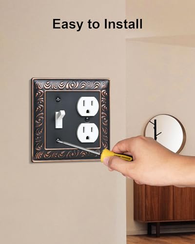 2-Pack Paisley Pattern Metal Combo Toggle/Duplex Light Switch Cover Plate | Decorative Wall Outlet Cover Plate, 2 Gang Metal Wall Plates for Electrical Outlets, Light Switch, Aged Bronze - color: Aged Bronze, size: 1 Toggle/1 Duplex 2PK