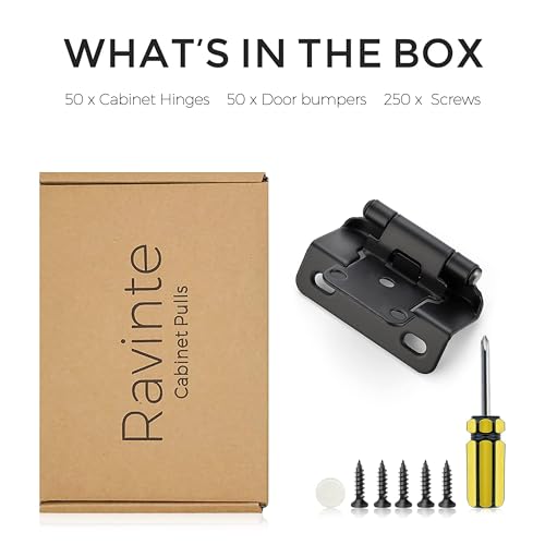 Ravinte Black Kitchen Cabinet Hinges, Semi Wrap 1/2 Inch Overlay, 50 Pack - size: Semi Wrap 1/2 inch