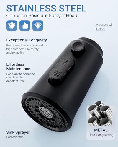 Kitchen Faucet Head Replacement – 304 Stainless Steel 3-Mode Pull Down Spray Head with 13 Adapters, Compatible with Moen Delta Kohler American Standard, Easy DIY Install, Matte Black - color: Matte Black