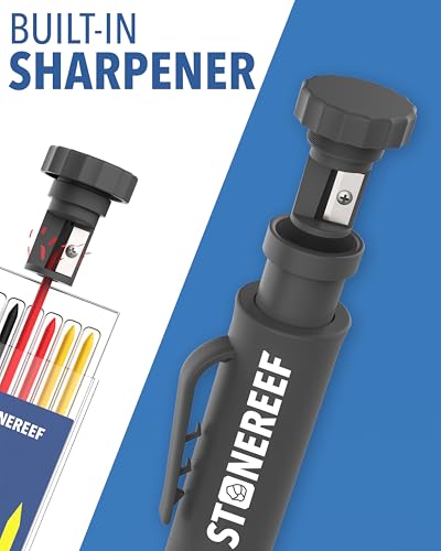 Carpenter Pencil Set with Sharpener & 7 Refills – Deep Hole Marker Mechanical Pencil for Wood, Metal & Plastic – Durable Woodworking Marking Tool
