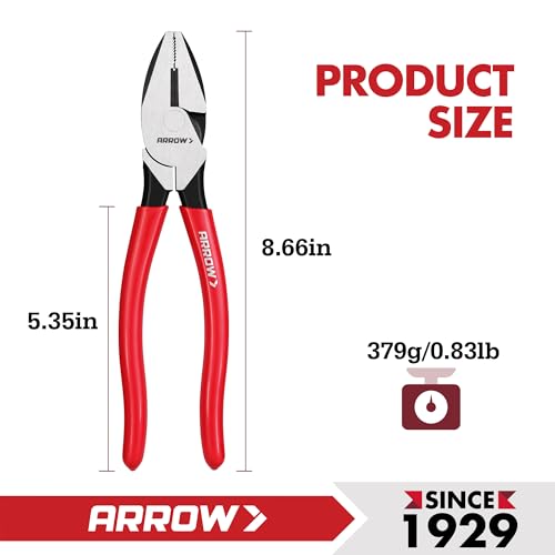 ARROW 8" High Leverage Linemans Pliers, Side Cutters, Linesman Pliers