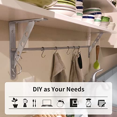YUMORE 10 Inch Shelf Bracket, Heavy Duty L Bracket with 2 S Hook, 2 Pack - size: 10"(Soild)
