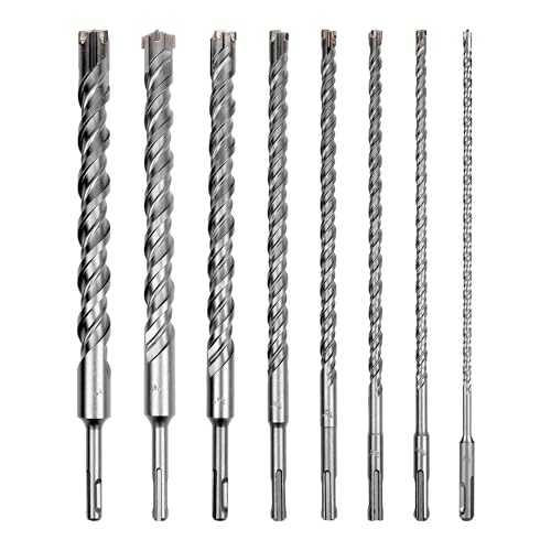8-Pieces SDS-Plus Rotary Hammer Drill Bit Set, Carbide Tip 4-Cutter for Brick,Stone & Concrete - size: Assorted sizes (8pcs)