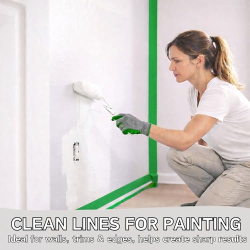 CHUANGSEED 3-Pack Green Painters Tape 1.88 Inches x 60 Yards Green Masking Tape Bulk - Sharp Edge Line Technology, Produces Sharp Lines Residue-Free and Artisan Grade Wall Trim Tape - color: Green