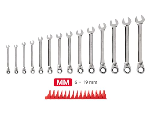 TEKTON Reversible Ratcheting Combination Wrench Set, 14-Piece | WRC94302 - size: 14-Piece (6-19 mm), style: Modular Wrench Organizer