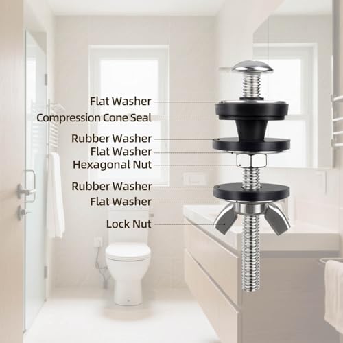 2 Pcs Toilet Tank Bolts Replacement Kit Toilet Tank to Bowl Bolts Heavy Duty Stainless Steel Universal Toilet Seat Bolts and Nuts Toilet Seat Screws and Nuts with Rubber Washers Gaskets (Silver)