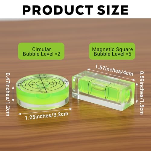 8 PCS Small Bubble Level Bullseye Spirit Level Mini Square Circular Measuring Leveling Tool for String Line for Camera Phonograph Turntable Tripod Frame Drill 1.57x0.59 in & 1.25x0.47in