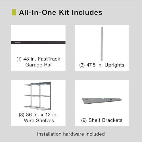 Rubbermaid Fasttrack Rail Storage 36"x12" 3-Shelf Kit, 350 lbs. Per Shelf, for Home/Garage/Shed/Workshop Organization - size: 36" Shelf
