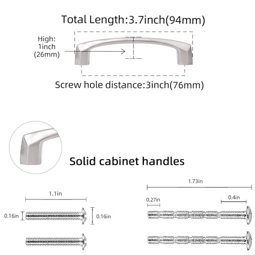 10 Pack 3 Inch Brushed Satin Nickel Kitchen Cabinet Handles Cabinet Pulls Sliver Drawer Pulls Kitchen Cabinet Hardware Handles Dresser Handles - color: Brushed Satin Nickel, size: 3" Hole Center（76mm）