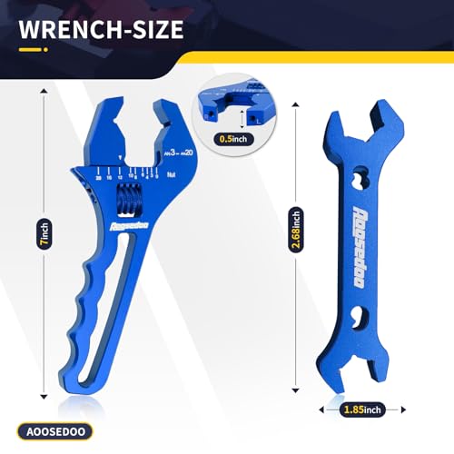 3AN-20AN AN Fitting Wrench AN Fitting Tool for AN Hose Fitting Assembly Adjustable Lightweight Aluminum Blue With Double-ended AN Wrench 6AN Socket-AN8 B-nut Blue - color: Blue, size: 3AN-20AN