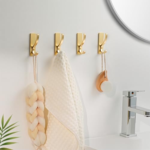 pickpiff Adhesive Wall Hooks for Coat/Towel, Hold 13LB, Gold 6 Pack - color: Gold, size: 6 Pack