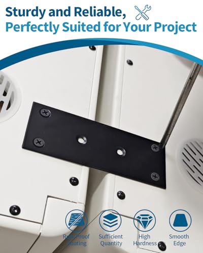 12 PCS 3.15'' x 1.57'' Stainless Straight Flat Brackets, Black Flat Metal Brace Bracket, Support Flat Metal Brace for Wood Furniture, Mending Plate Connector Joining Bracket for Fence,72 Screws - size: 3.15 x 1.57 in