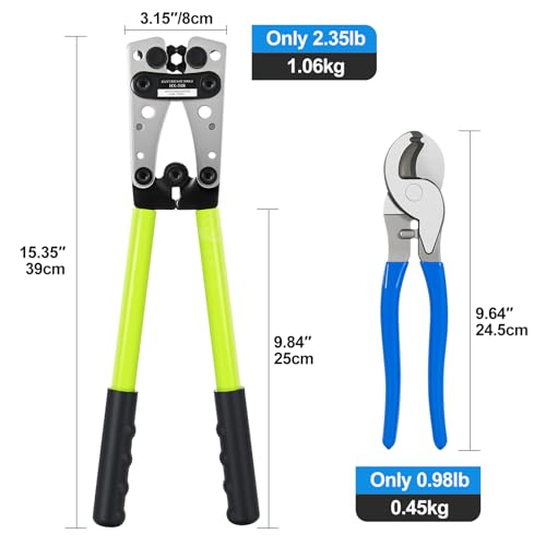Battery Cable Lug Crimping Tool For Copper Battery Terminal Connectors,Wire Crimper Tool for AWG 10-1/0 battery Cable Ends Crimper Lugs with Wire Shear Cutter - color: Crimper and Cutter