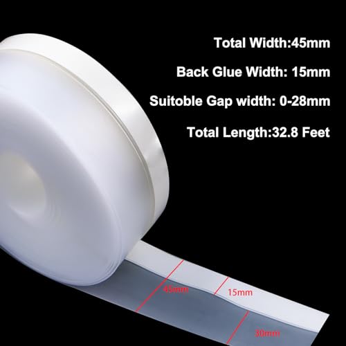 FOURGUN Silicone Weather Stripping Seal Door Tape 45 MM * 33FT Insulates Soundproofs Perfect for Door Frames Windows Bathroom Shower Glass Gaps Blocks Cold Air Rain - size: 1.77 x 396 in