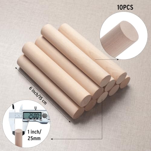 Wooden Dowels Wooden Sticks for Crafts 1" x 6", 10 PCS Wood Dowel Rods - size: 1"×6"-10PCS