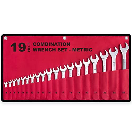 19-Piece Complete Metric Combination Wrench Set in Roll-up Pouch, No Skipped Metric Sizes 6mm - 24mm | Best Value Wrench Set, Ideal for General Household, Garage, Workshop, Auto Repairs, Emergency - size: 19-Piece Metric Set