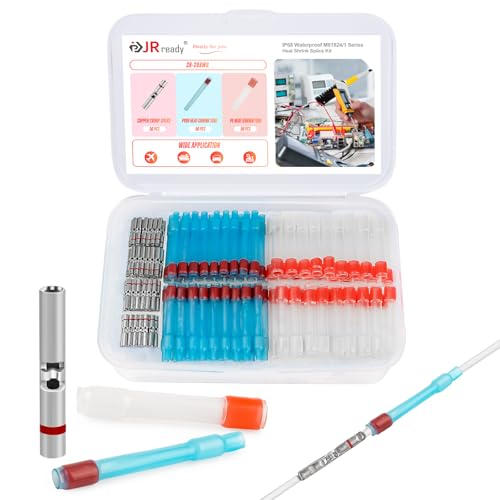 JRready 50Set IP68 Waterproof Heat Shrink Butt Splice Connector Red Environmental Crimp Splice Kit 26–20 AWG (D-436-36, M81824/1-1) Butt Connectors with PVDF/PE Sleeves ST6385-20-50 - color: 20#Red-50Sets
