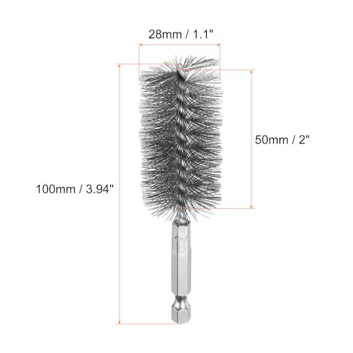 HARFINGTON 6Pcs Stainless Steel Bore Brush 28mm Dia 4" Long Cleaning Twisted Wire Brush with Handle 1/4" Hex Shank for Tubes, Ports, Bearings - size: 28mm