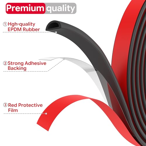26 Feet Weather Stripping Door Seal Self Adhesive EPDM Foam Rubber Seal Strip D-Shaped Door Weather Stripping for Door and Window, RV, Boat, Auto, Truck, Marine, W:0.75"; H:0.375"