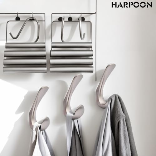 HARPOON 5 Pack Heavy Duty Hook, 3.5 Inch Wall Mounted Rustproof Coat Hook, Utility Hooks for Coat, Scarf, Bag, Towel, Key, Cap, Cup, Hat, Satin Nickel - color: Satin Nickel