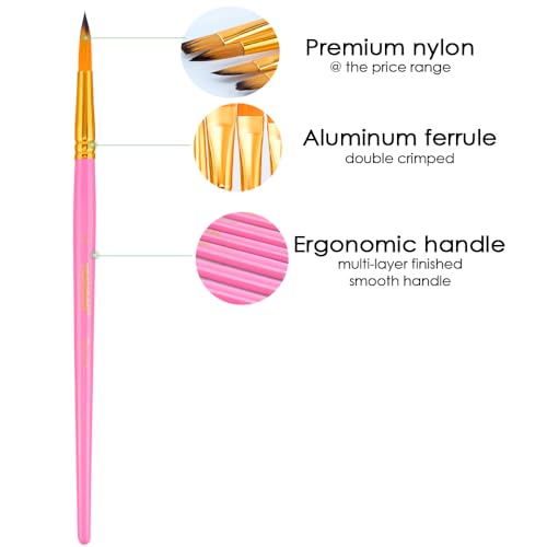 Transon Artist Paint Brush Set of 12 for Acrylic Watercolor Gouache Oil Craft Painting Pink - color: 12 Pcs Pink
