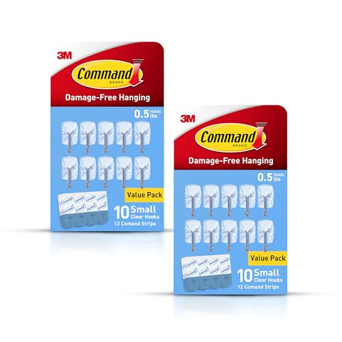 Command Small Clear Wire Toggle Hooks, 20 Wall Hook and 24 Strips, Damage-Free Hanging with Adhesive, Great for Hanging, Organization and Storage, Holds up to 0.5 lb - size: 2 Pack