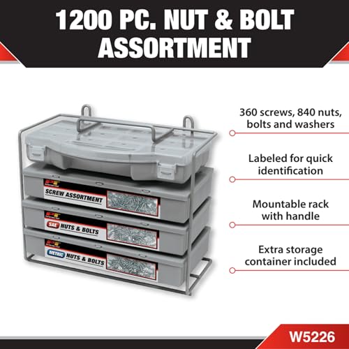 Performance Tool W5226 1200-Piece SAE/Metric Nut and Bolt Assortment Kit