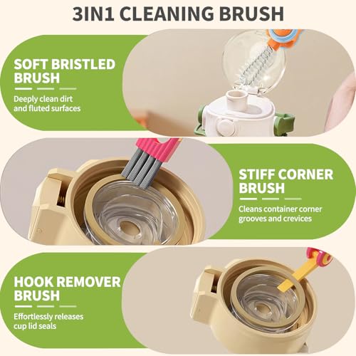 3 in 1 Cup Lid Gap Cleaning Brush Set, 3PCS Multifunctional Bottle Cleaner Bottle Cleaning Brush for Bottle Gaps Home Kitchen Cleaning Tools Mixed Colors