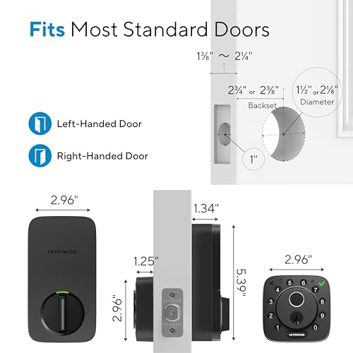 ULTRALOQ Bolt Fingerprint Smart Lock with Handle, 7-in-1 Keyless Entry Door Lock Set, Built-in WiFi Deadbolt, Auto-Lock & Unlock, App Remote Control, Compatible with Alexa, ANSI Grade 1,Black - size: Fingerprint+WiFi+Handle