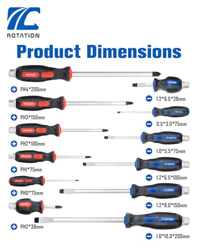 ROTATION 12pc Magnetic Screwdriver Set with Go-Thru Steel Blades - color: 12pc Red & Blue