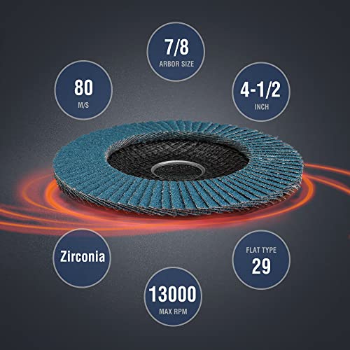 WORKPRO 10-Pack Zirconia Flap Discs, 4-1/2" x 7/8", T29 | Includes 40/60/80/120 Grits, Zirconia Abrasive Flap Sanding Discs for Angle Grinders - style: Multi Grit