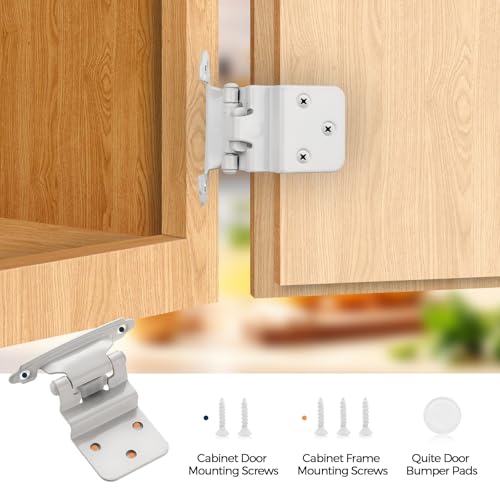 White Cabinet Hinges, 3/8 Inch Inset, 4 Pack(2Pairs) - color: White