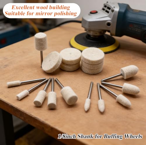 185Pcs Polishing Buffing Wheel Kit, Felt Wool Pad Set, Rotary Accessories with Sanding Drum, Polishing Compound, Grinding Head, 1/8" Shank for Jewelry Metal Polishing, Compatible with Dremel - color: 185pcs-10 Styles