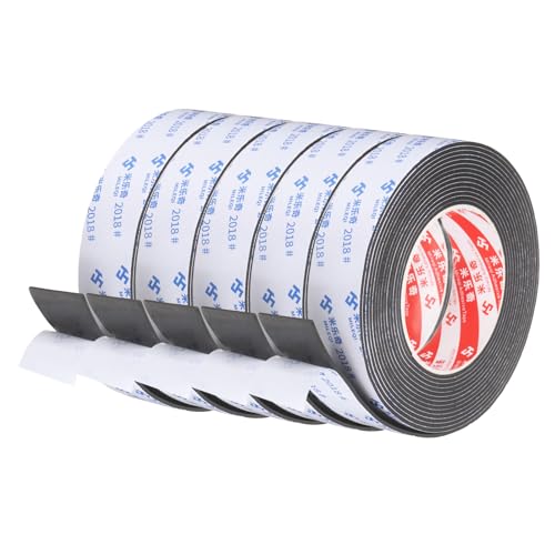 PATIKIL 5Roll Sponge Rubber Foam Tape, 1 3/16" W x 1/32" t x 16.4ft l Self-Adhesive Foam Insulation Tape Weather Stripping for Window Door Soundproofing Weatherstrip AC Seal Strip, Black - size: 1 3/16" x 1/32" x 16.4ft