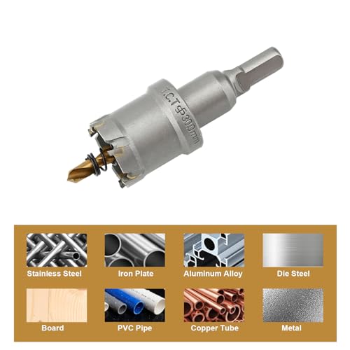 1-1/8'' TCT Hole Saw Kit Tungsten Carbide Tipped Hole Saw Drill Bit with Titanium-Plated Pilot Drill bit for Metal, Stainless Steel, Iron (30MM) - size: 30MM | 1-1/8''