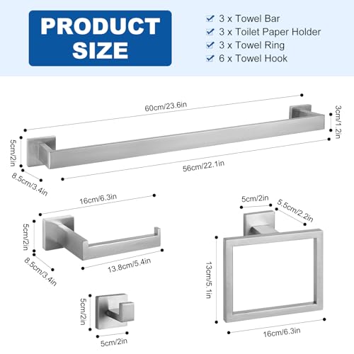 Cilee 10-Pieces Brushed Nickel Bathroom Hardware Set, 24 inch Towel Bar Set - color: 10 - Brushed Nickel, size: 10 Pieces