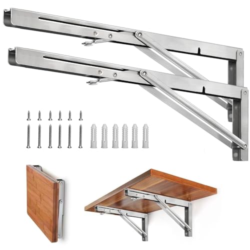 Storystore Folding Shelf Brackets - 24 Inch Heavy Duty Stainless Steel Collapsible Shelf Bracket for Bench Table, Space Saving DIY Bracket, Max Load: 550lb - size: 24 Inch