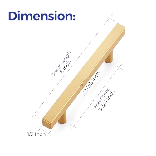 Ravinte Champagne Gold Handles Square Cabinet Hardware 3-3/4 Inch 10 Pack - size: 3-3/4" Hole Center