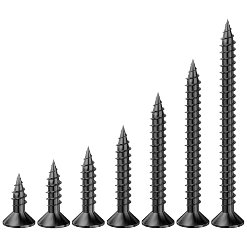 Wensilon # 6X1 (340PCS) Flat Head Black Wood Screw 3.5X25, Quick Metal self Tapping Flat Head - color: Black, size: #6x1"