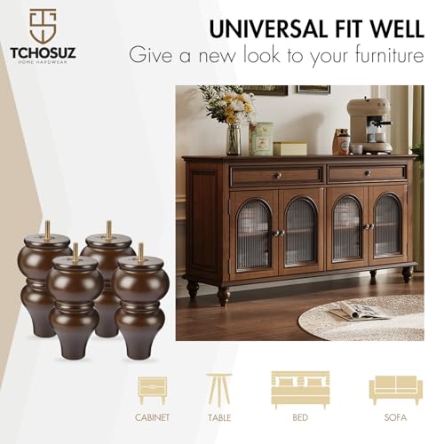 8 inch Solid Wood Furniture Spool Legs with M8 Bolts 4PCS Walnut - color: Walnut, size: 8"/20cm