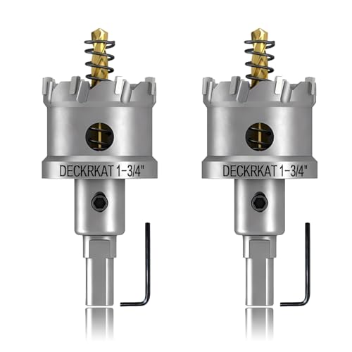 2-Pack 1-3/4" TCT Hole Saws for Hard Metal, Heavy Duty 45mm Tungsten Carbide Tipped Hole Cutters Set with Spring-Loaded Pilot Drill Bits for Stainless Steel, Metal, Iron, and Plastic - size: 1-3/4" (45mm) X 2Pcs