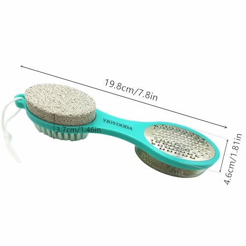 Foot File Callus Remover 5-in-1, 2 Pcs Feet Scraper Pedicure Tools with Pumice Stone, Scrubber Brush, Stainless Steel Foot Rasp and Sand Paper Debris Catcher, Multi Purpose, Cyan - color: Cyan Cyan