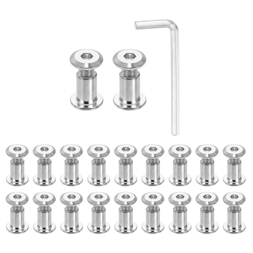 HARFINGTON 20 Set M6x12mm Hex Drive Socket Cap Bolt and M6x12mm Nuts with M4 Hex Wrench, Furniture Connector Bolts and Screws for Furniture Countersunk Belt, Silver - size: M6x12mm, M6x12mm