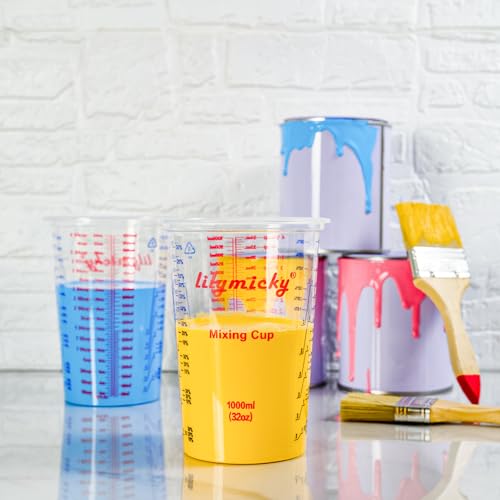 25 Pack Plastic Mixing Cups, 32 oz Disposable Mixing Cups