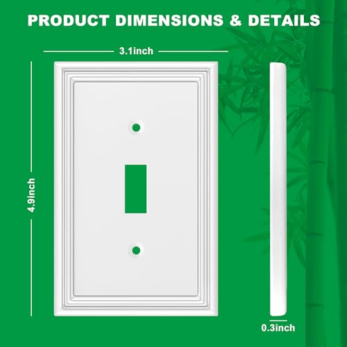 OKAYZIP White Decorative Single Toggle Light Switch Covers Wall Plate | 4 Pack Natural Material Switch Plate Covers - Modern Style, Elevate The Look of Your Light Switches - size: 1 Toggle 4 Pack